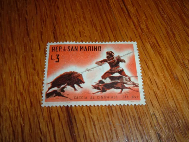 REP DI SAN MARINO L. 3 CACCIA AL CINGHIALE SEC XVI Vintage Postage Stamp Italy