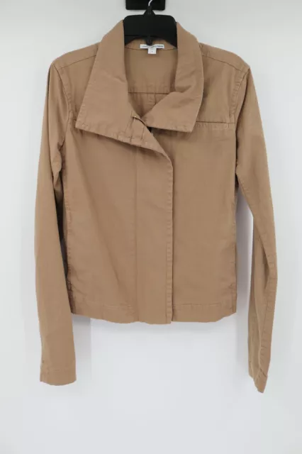 Standard James Perse women's 1 Cropped Moto Jacket Coat Tan Khaki Cotton zip