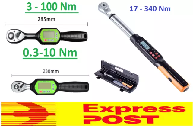 Brand New 0.3 T0 10Nm 3 To 100Nm 17 To 340Nm 1/4" 1/2" Digital Torque Wrench AWM