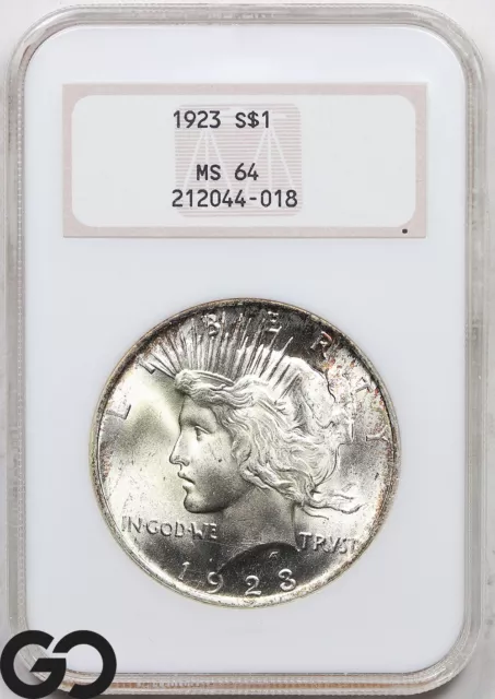 1923 MS64 Peace Dollar NGC Mint State 64 ** Lustrous!