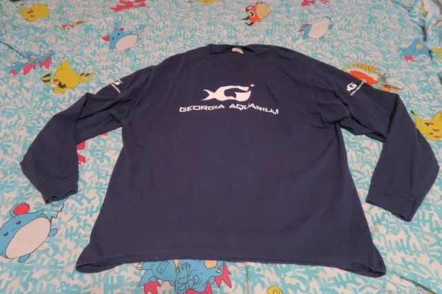 Georgia Aquarium Atlanta Graphic Long Sleeve T-Shirt Navy Blue Adult Size XL