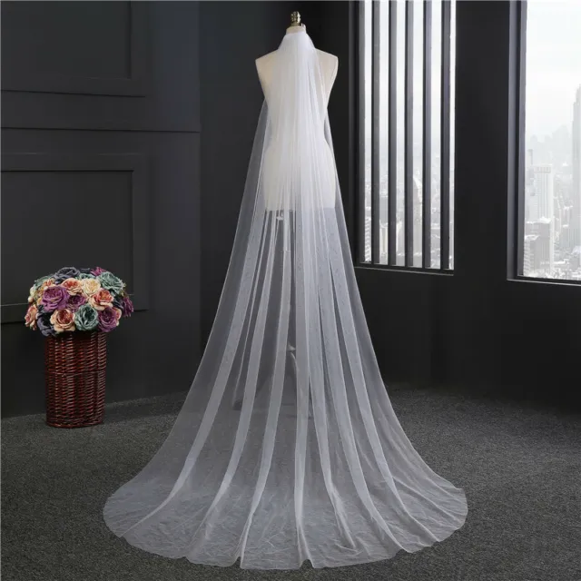 Ivory/White Single Tier 3M Bridal Veil Simple Cathedral Wedding Veil