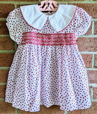 Vintage 80s Alexis Red Dress Baby Girl Size 24 Months Smocked Collar USA