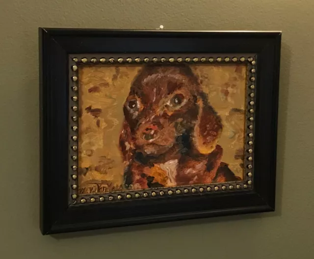 Mini Doxie Puppy, Original Oil Painting, Dachshund Dogs