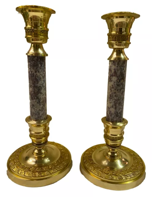 Antigua pareja de candelabros de bronce Napoleón III, imperio. S. XIX. 25 cm