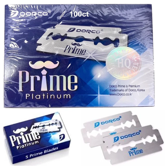 DORCO PRIME PLATINUM DOUBLE EDGE RAZOR BLADES STP300 (10 Packs x 10 Blades) 100