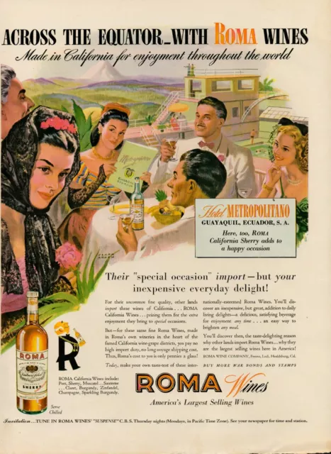 1944 Wine Grapes Roma Sherry 1940s Vintage Print Ad Guayaquil Ecuador Metropolit