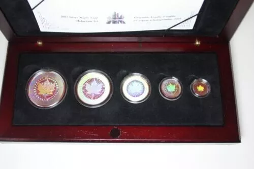 2003 Silver Maple Leaf Hologram 5 Piece Set w/ Box & COA