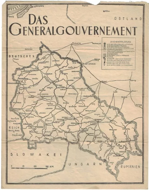 MAP OF POLAND under German occupation Das Generalgouvernement ca. 1943 ...