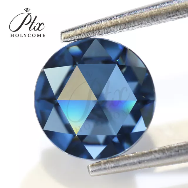 Rose Cut Moissanite Vivid Blue Natural Color VVS1 Hand-make Round Loose Gemstone 2