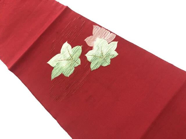 6529913: Japanese Kimono / Vintage Nagoya Obi / Tsumugi / Woven Maple Leaves