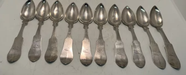 10 Coin Silver Tea Spoons by John Knepfly of New Albany, Indiana Teaspoon c1850