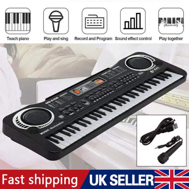 61 Keys Electric Piano Music Electronic Keyboard Beginners Kids Mini Microphone~