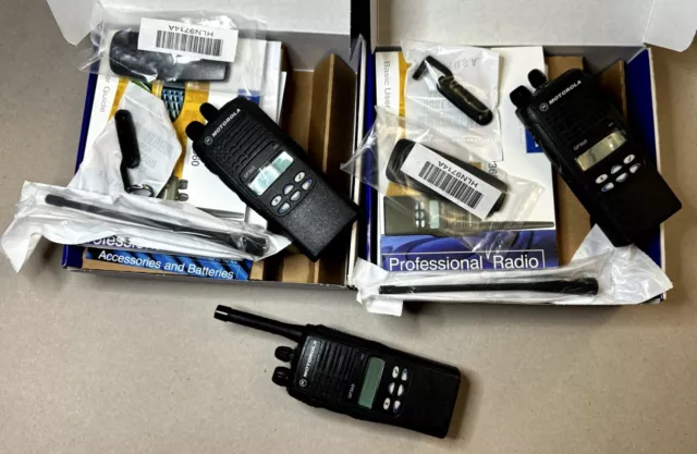 3 x Motorola GP360 UHF portable radios, 2 boxed unused & 1 used + listed access
