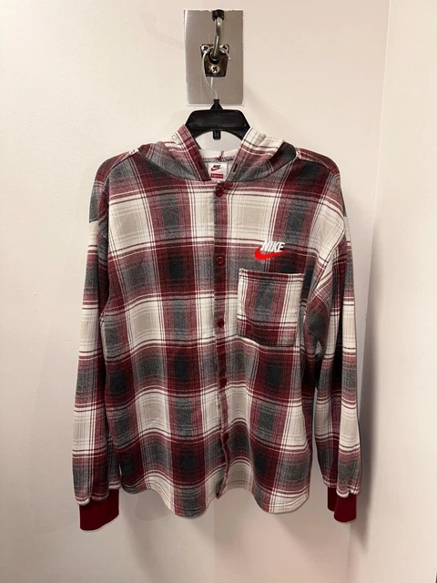 RARE NIKE X Supreme Plaid Hooded Sweatshirt Burgundy Size Medium