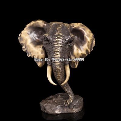 8" Bronze Copper West Art Deco Sculpture Bangkok Elephant Head Statue Figurine