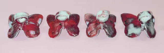 4 Red & White Speckle Drip Glaze Ceramic Butterfly  Macrame Beads 4