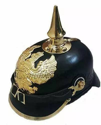 Vintage latón oficial pico casco WWI alemán Pickelhaube Fr cuero prusiano