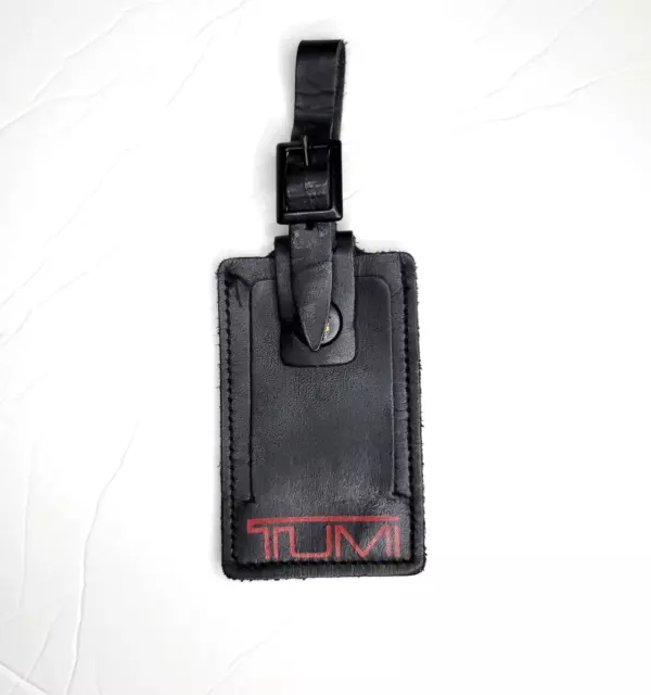 Tumi Leather Alpha Luggage Tag Medium Black Red Snap Adjustable Strap