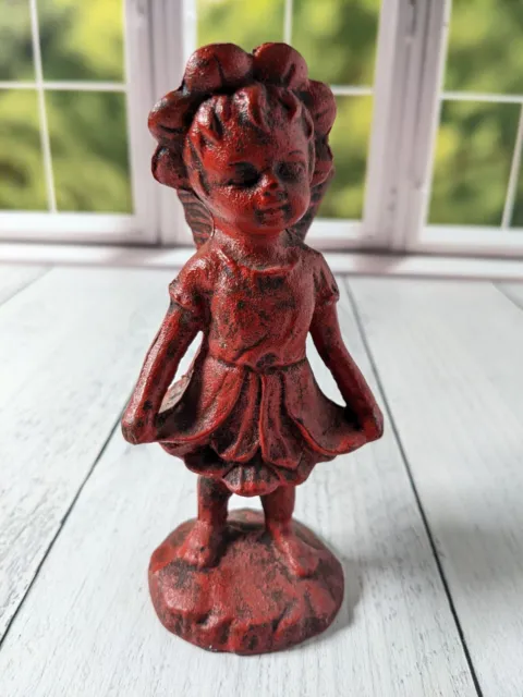 Upper Deck Angel Winged Pixie Fairy with Floral Bonnet Rustic Finish in Red