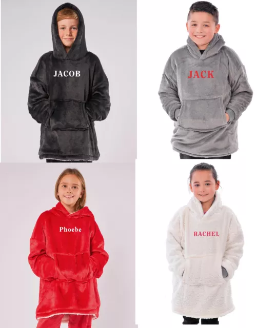Felpa con cappuccio sherpa reversibile Emroidered The Kids Ribbon oversize con qualsiasi nome