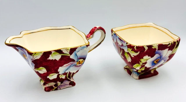 Vintage Royal Winton "June Festival" Square Chintz Creamer and Sugar Bowl
