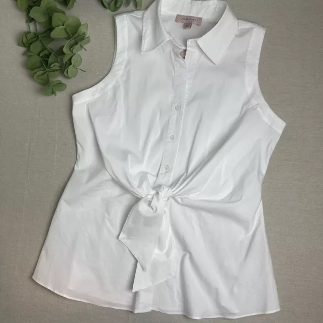 Philosophy Women's Size L Sleeveless Button Up Shirt White Tie Front NWT $68