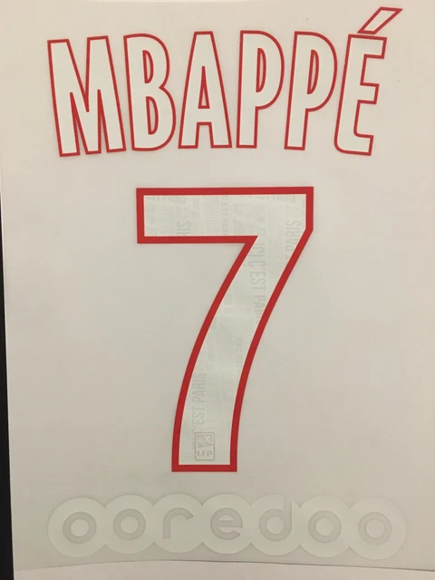 Flocage Officiel PSG Mbappé Numéro 7 - Domicile Saison 2019/2020 - Neuf, Fabrication Française