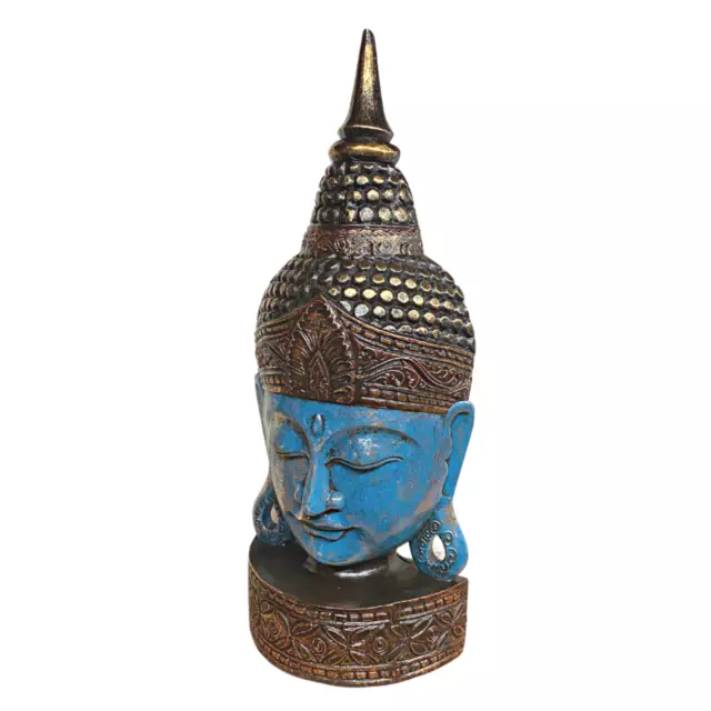 Enlightened Buddha Mask Statue Sculpture Hand Carved Wood Bali Art Boho decor 24 3