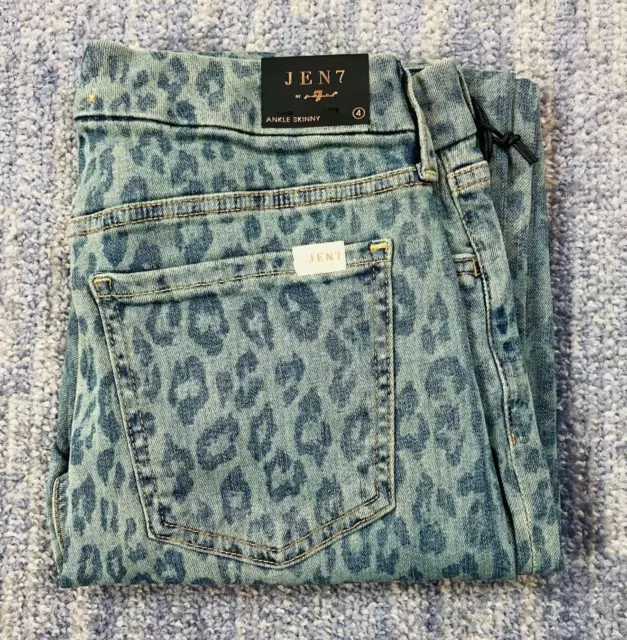 Jen 7 For All Mankind Women's Leopard Print Denim Jeans Size 4 Ankle Skinny