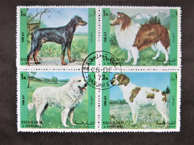 VAE Sharjah Schardscha 1972 Mi-Nr. AE-SH 1292-1295KB Hunde Minisheet Kleinbogen