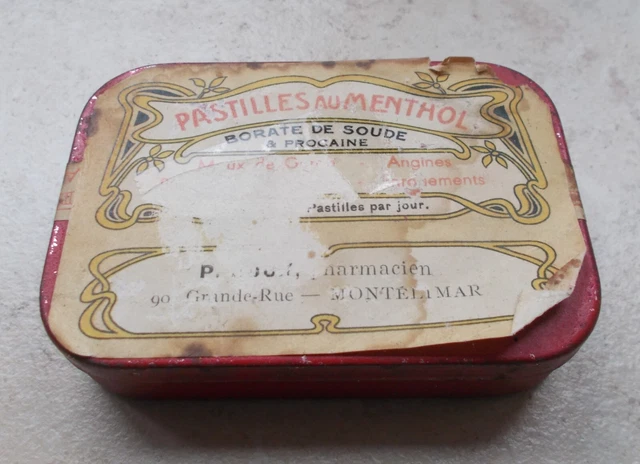 BOITE METAL ANCIENNE : Laboratoire De L'ambrine Paris Pharmacie Gorge