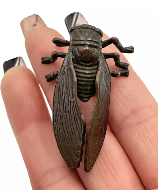 Chinese Collect Exquisite Pure Brass Small Statue Cicada Diameter：46mm