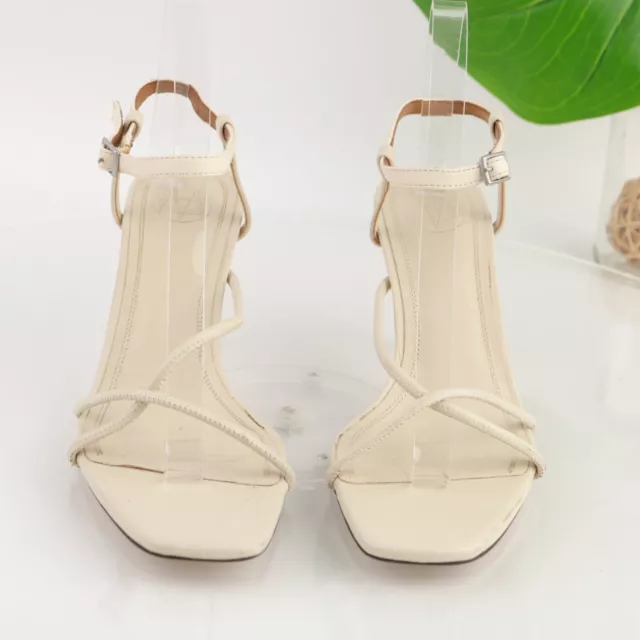 Mossimo Dutti Women's Sandal Size 9 Strappy Heel Bone White Leather Square Toe 3