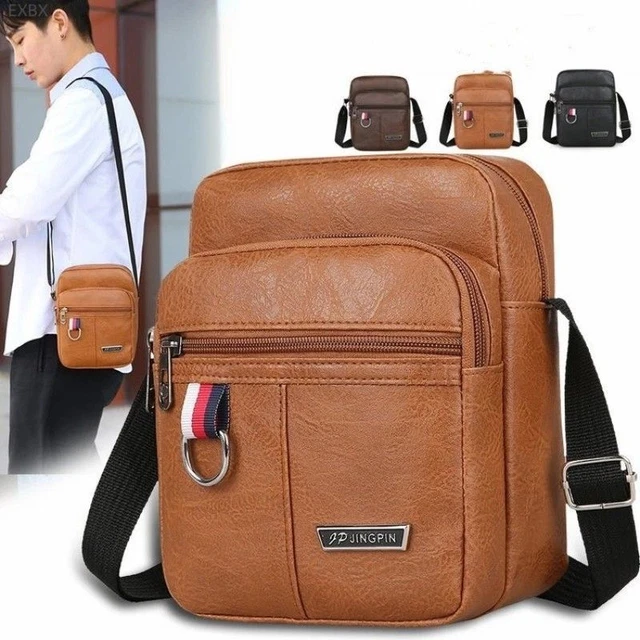 Men Bag Messenger Crossbody Shoulder Leather Travel Sling Messenger Male Black
