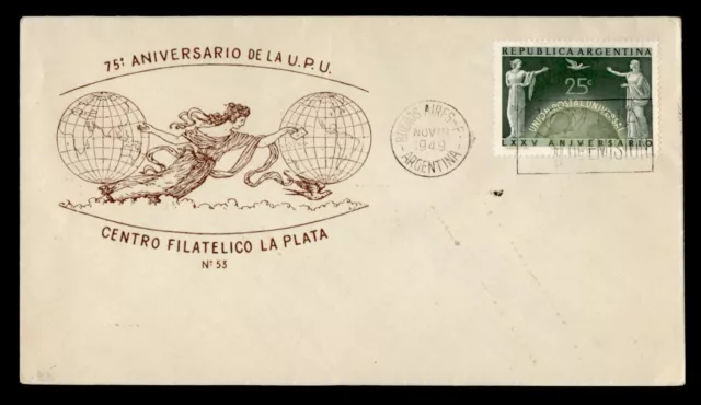 DR WHO 1949 ARGENTINA FDC UPU 75TH ANIV CACHET j77485