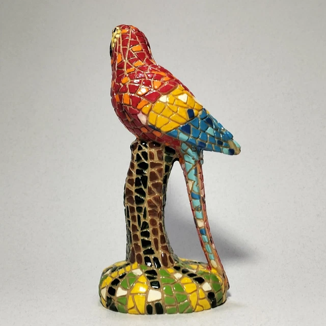 PAPPAGALLO ARA IN MOSAICO ORIGINE "SPAGNA" IN STILE BARCINO 14x7x6 CM 165 GR 5