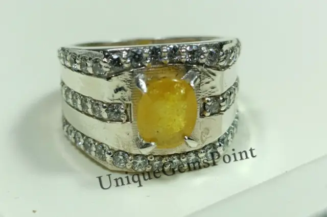 Natural Yellow Sapphire Gemstone with 925 Sterling Silver Ring for Men's Ring