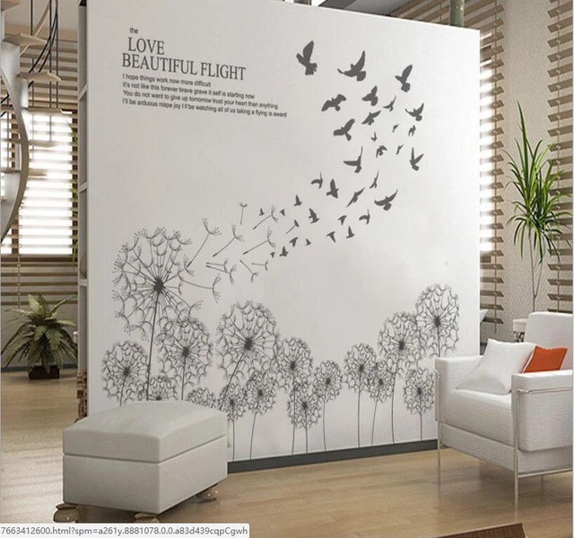 Removable Wall Sticker Dandelion Bird Wall Art Home Room Decor Vinyl Mural Decal