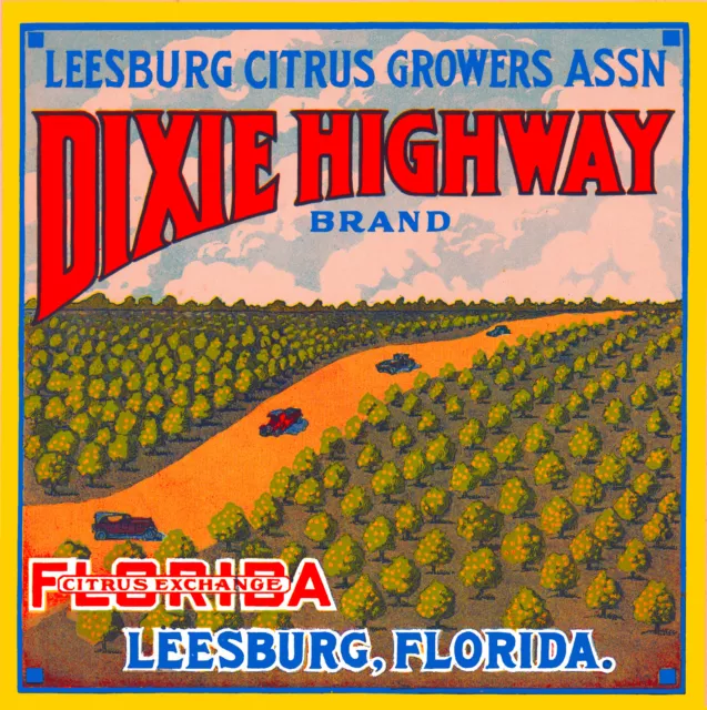 Leesburg Florida Dixie Highway Orange Citrus Fruit Crate Label Art Print