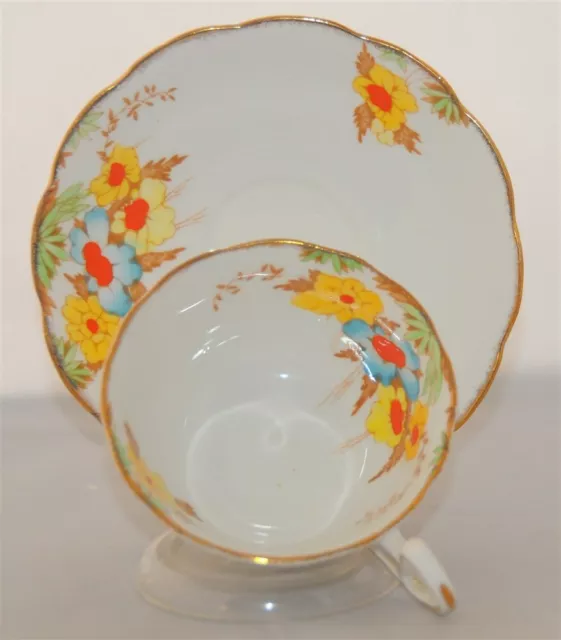 Bell China Hand painted floral wide mouth Tea Cup & Saucer ( Teacup )