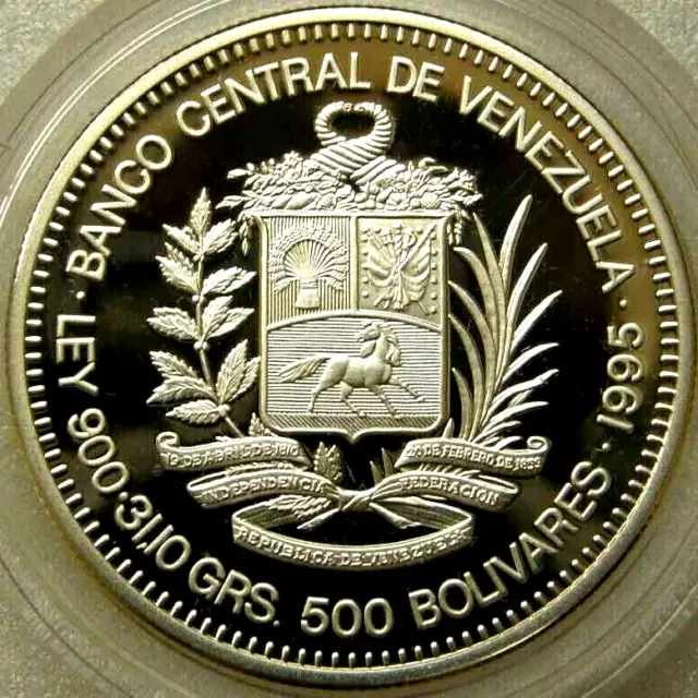 Venezuela 1995 Silver Proof 500Bolivares Sucre BU Choice Uncirculated 15k Minted