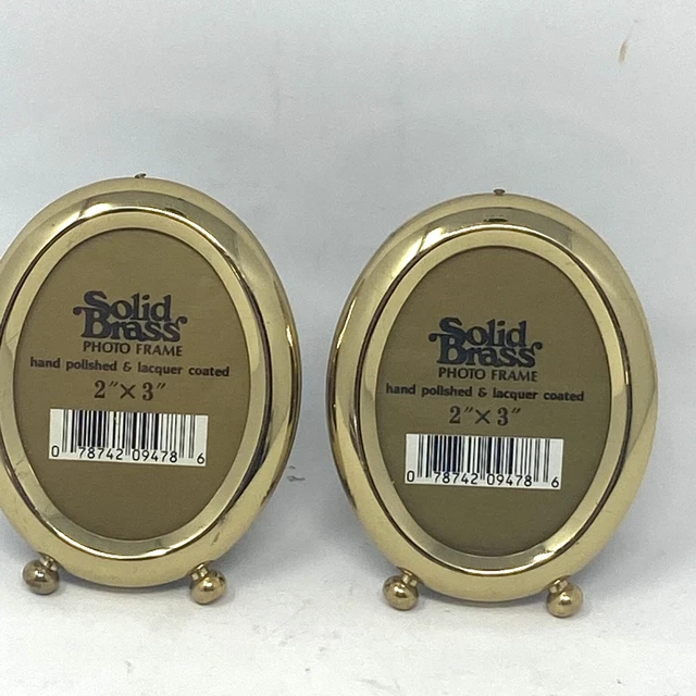 New Vintage Solid Brass Oval Picture Frames 2” X 3” Lot Of 2 Made In Korea