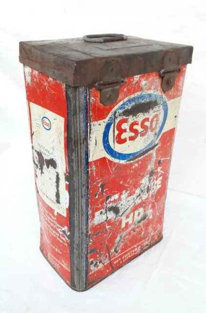 Vintage Old Antique Rare Original Esso HD Motor Oil Adv Big Fine Tin Box