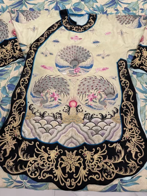 Antique Chinese Hand Embroidery Qing Dynasty  Silk Robe Lenght 99 Chest 116 Cm 3