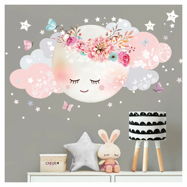 TATOUAGE MURAL CHAMBRE enfant fille Autocollant sticker nuage lune bébé