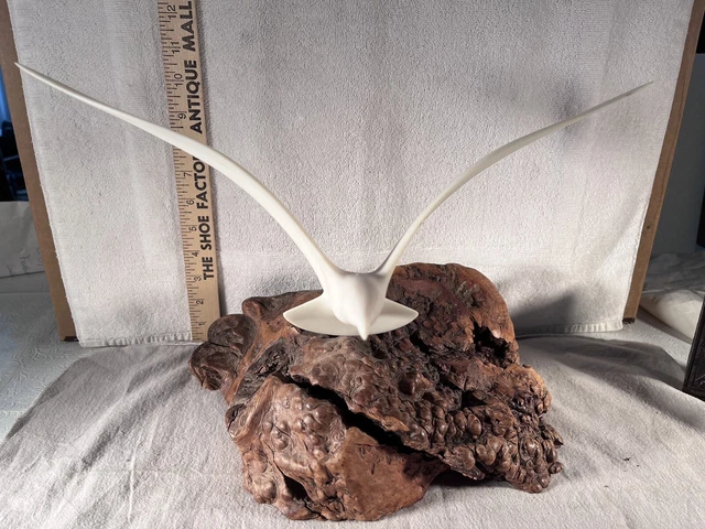 Vintage Large John Perry Seagull Sculpture on HUGE 12” Piece Of Burl Wood