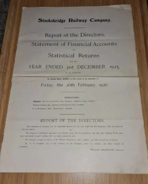 Stocksbridge Railway company paperwork-Report of the Directors 1925