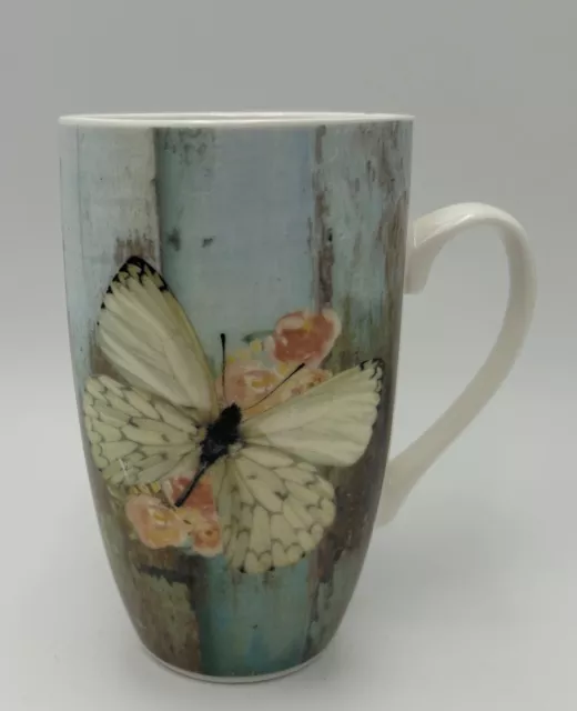 Kelly Lane Design Art Porcelain Tall Mug Butterfly Design - 385 ml Capacity