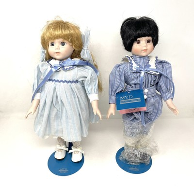 MYD Marian Yu Design Porcelain Dolls Twins Brother/Sister 14" W/COA Original Box